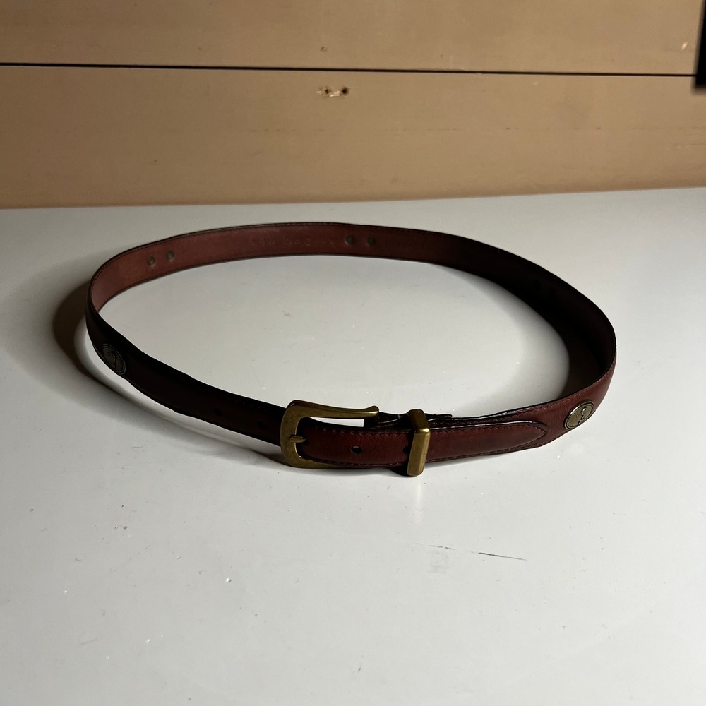 Duck Head Mens Mahogany Brown Genuine Leather Belt Brass Logo Medallions Size 38